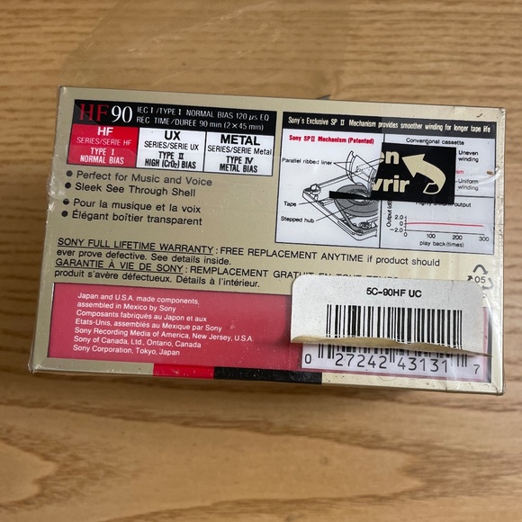 Sony High Fidelity HF 90 Minute Audio Recording Blank Cassette Tapes 5 Pack NEW - Picture 2 of 3